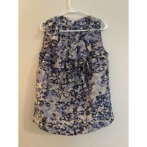 CAbi Blue Tank Medium Silk Women's Blouse Layer Cascading Ruffle Office Business